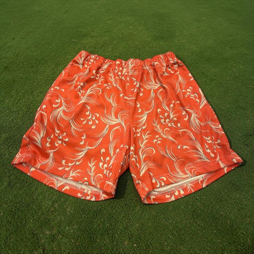 John Elliott Game Shorts Mens S Orange Swirl Mesh Athletic Streetwear